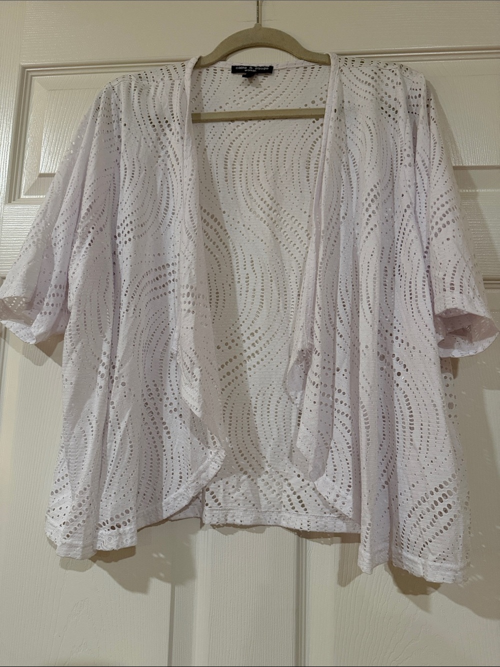 Cable & Gauge White Eyelet Open-Front Cardigan